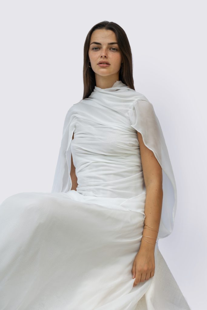 Draped silk couture bridal gown from the APOTHEOSIS collection by Camille Barrès