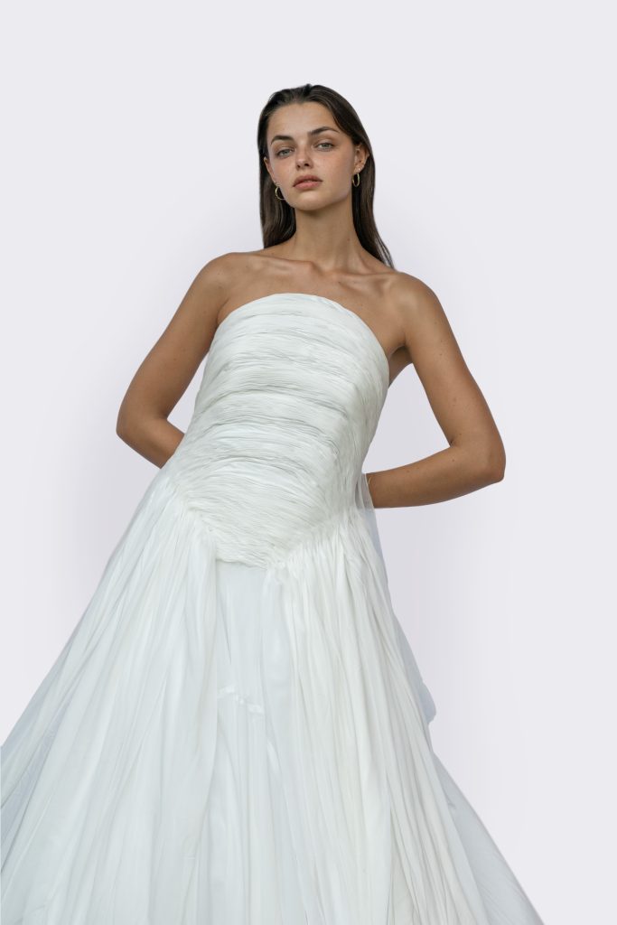 Strapless sculptural couture wedding gown from the APOTHEOSIS collection by Camille Barrès